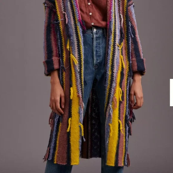 Anthropologie Multicolor Striped Cardigan Boho Chic Chunky Knit Bohemian Layer - Picture 3 of 14